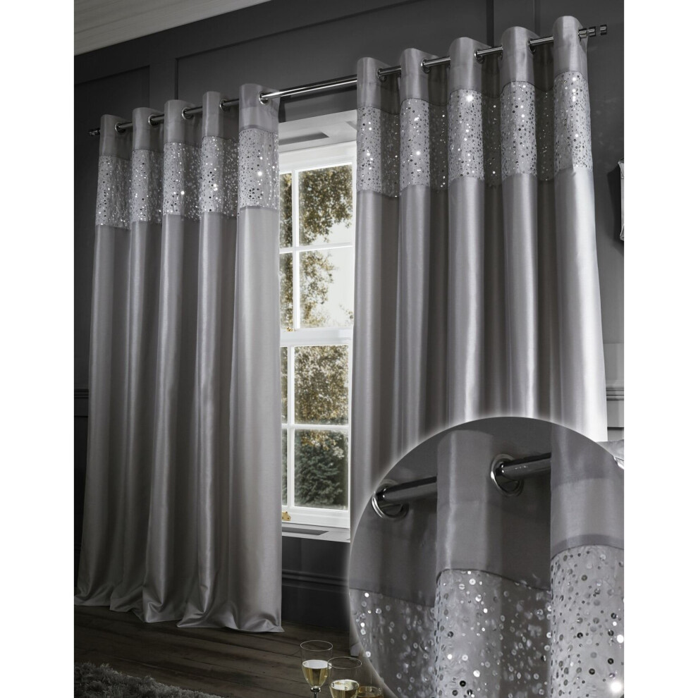 Bianca Catherine Lansfield Glitzy Eyelet Curtains, 66X90-Inch, Grey