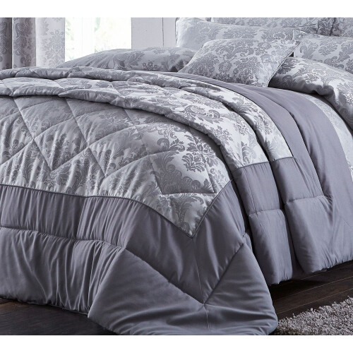 Catherine Lansfield Damask Jacquard Bedspread Silver, 240x260cm
