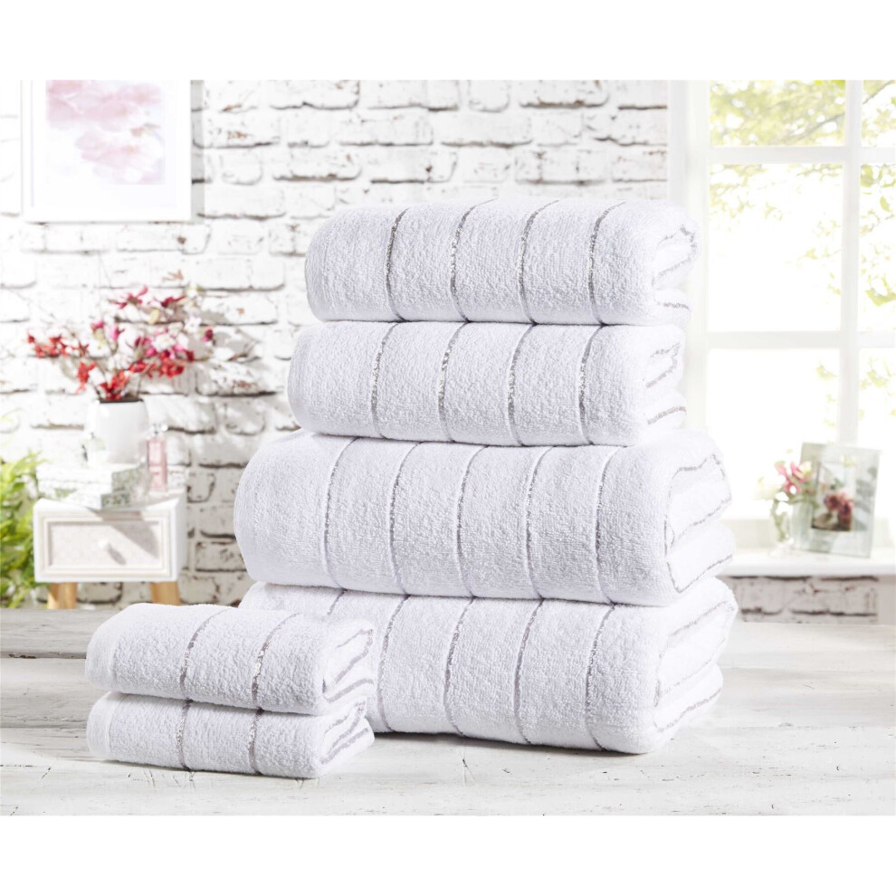 Rapport Six Piece 100% Cotton Towel Set Modern Striped White Bath Sheets