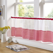 Gingham Ready Made Slot Top Voile Cafe Curtain Panel (59" x 24", Red)