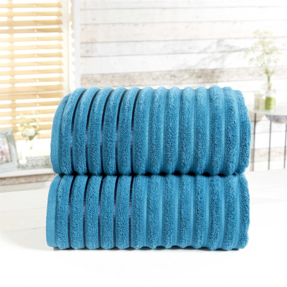 Towel Set 100% Cotton Teal Blue 2 Piece Bath Sheets Ribbed New