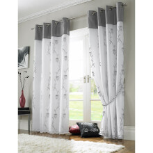Tahiti Eyelet Curtains Embroidered Lined Voile Silver 56x54"