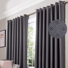Alan Symonds Diamond Blackout Ring Top Eyelet Thermally Efficient Curtains Charcoal 66" x 90"