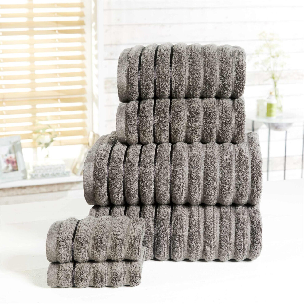 Towel Set 100% Cotton Charcoal Grey 6 Piece Bath Towel Hand Towel Face Cloth Ribbed