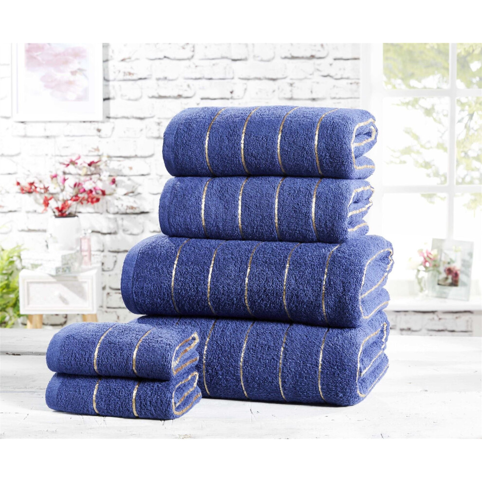 Rapport Six Piece 100% Cotton Towel Set Modern Striped Navy Bath Sheets