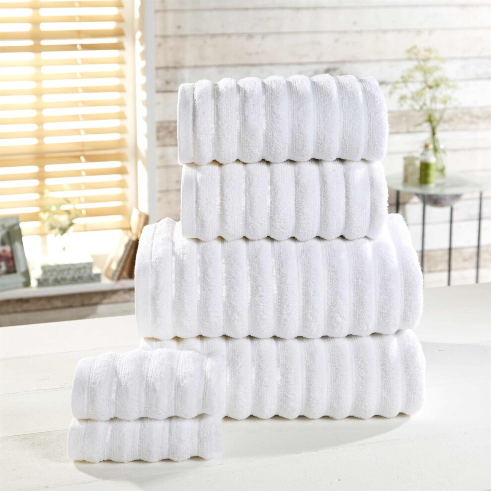 Towel Set 100% Cotton White 6 Piece Bath Towel Hand Towel Face Cloth Ribbed