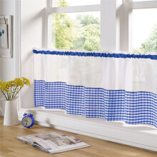 Gingham Ready Made Slot Top Voile Cafe Curtain Panel (59" x 24", Blue)