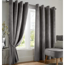 Alan Symonds Velvet Blackout Ring Top Eyelet Thermally Efficient Curtains Silver 66" x 72"