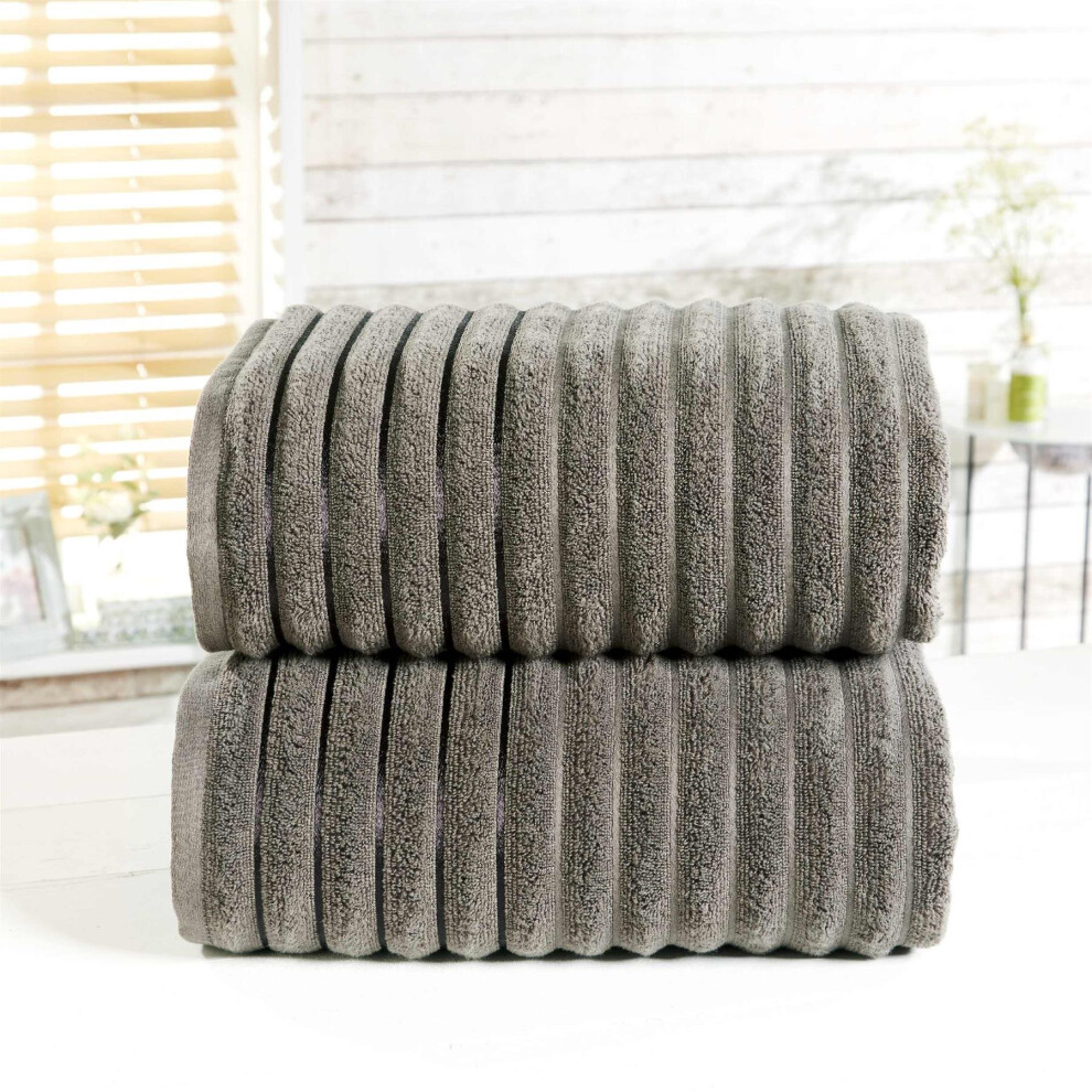 Towel Set 100% Cotton Charcoal Grey 2 Piece Bath Sheets Ribbed New-image-OPC-P68Z8WD-NEW