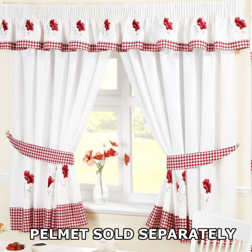 Poppies Kitchen Curtains 66 x 54" Pair Ready Made