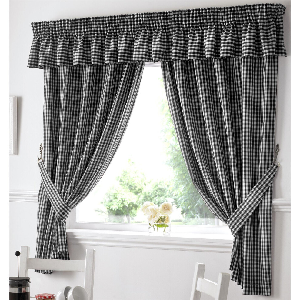 Gingham Kitchen Curtains Black Pelmet