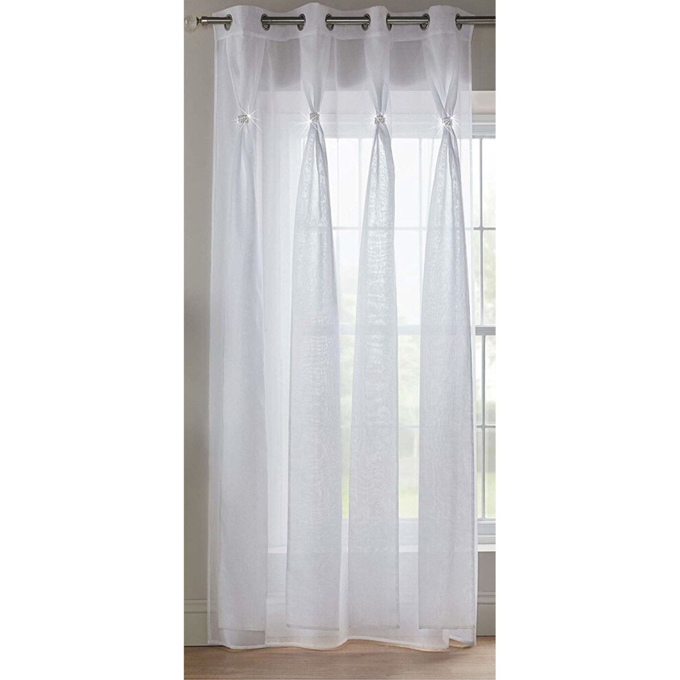 Alan Symonds Diana Dolly Diamante Ring Top Curtain Panel White 57x90" (145x229cm)