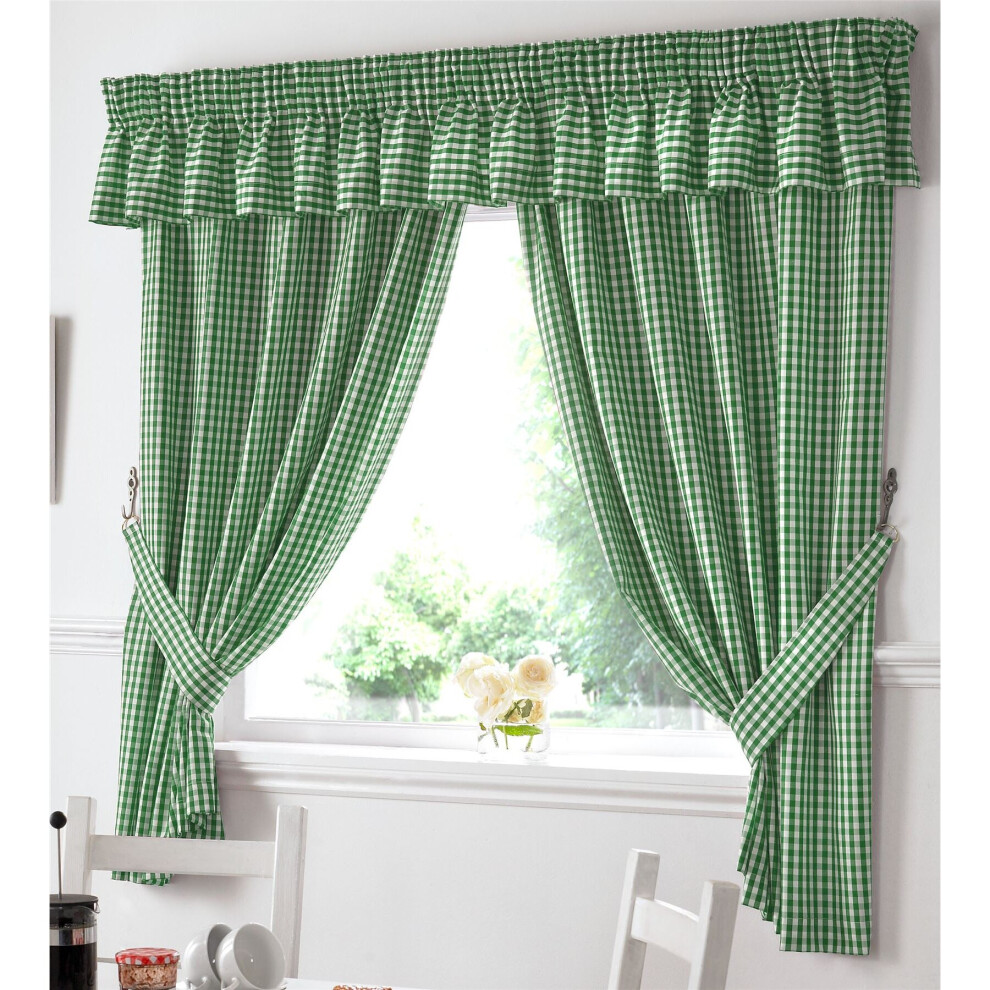 Gingham Kitchen Curtains Green Pelmet 136 x 10"