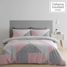 Catherine Lansfield Larsson Geo Pink Double Duvet Cover Set