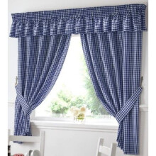 Gingham Kitchen Curtains Blue Pelmet 136 x 10"