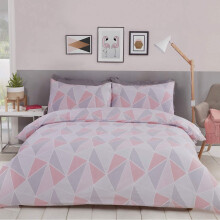 Leo Geometric Double Duvet Quilt Cover Bedding Set Pink/Grey