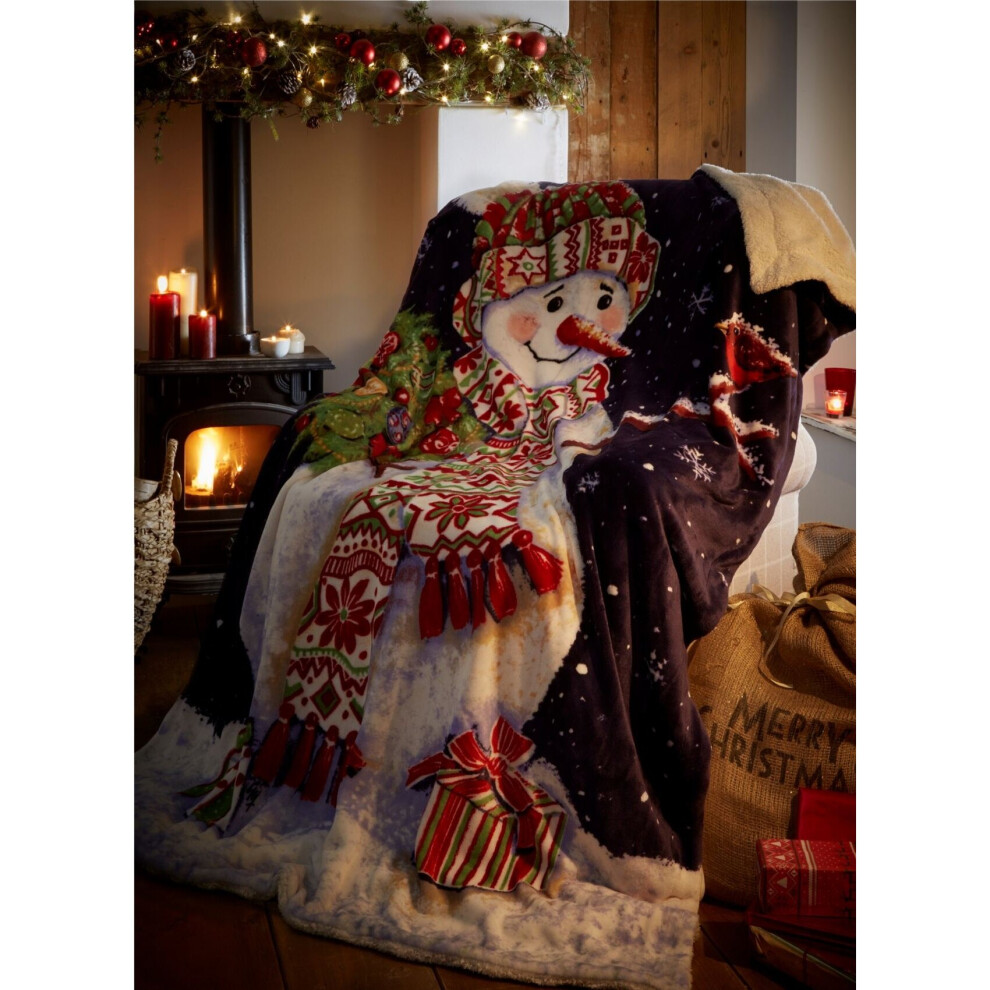 Snowman Throw Soft Fleece Bed/Sofa Blanket Throwover 130x170cm