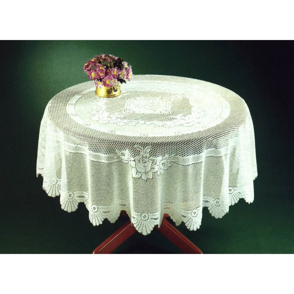 Monica Lace Tablecloth Traditional Rose Pattern Table Linen 36" Round Cream