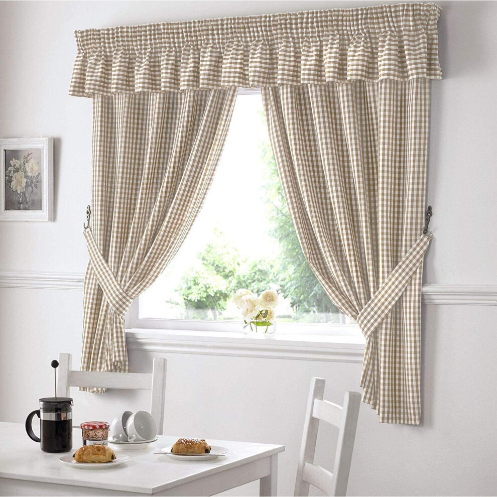 Gingham Kitchen Curtains Beige 46 x 42"