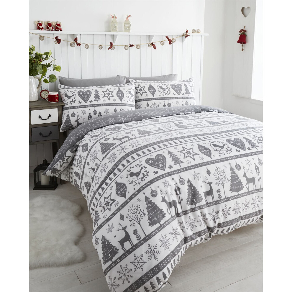 Noel Grey Christmas Single Duvet Cover Set Bedding Quilt Bed Set