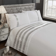 Carly Duvet Covers, Modern Diamante Sparkle Quilt Set, Easy Care Cotton Blend, Bling Bedding, White, Super King