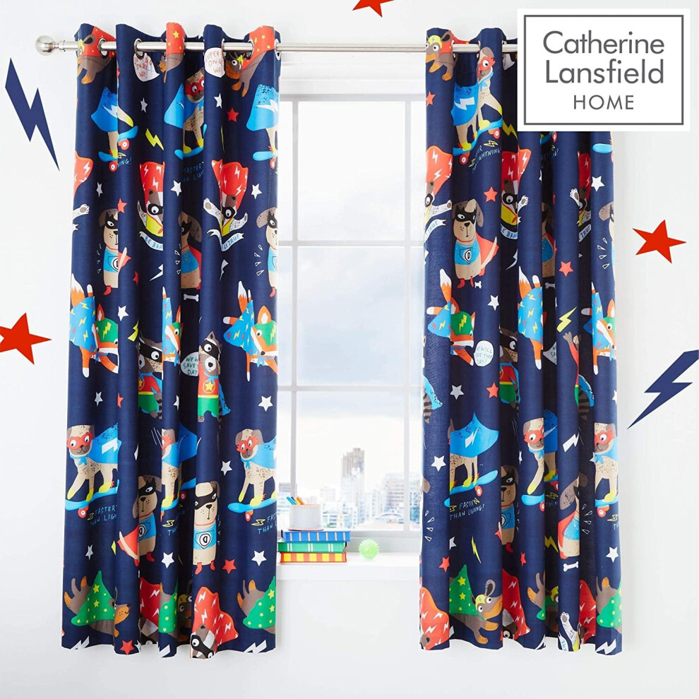 Catherine Lansfield Super Dog Easy Care 66x72 inch Eyelet Curtains Navy-image-OPC-P68ZBQZ-NEW