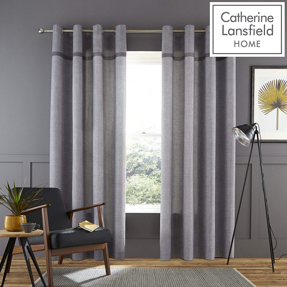 Bianca Catherine Lansfield Melville Woven Texture 90 X 90 Inch Eyelet Curtain Pair Grey
