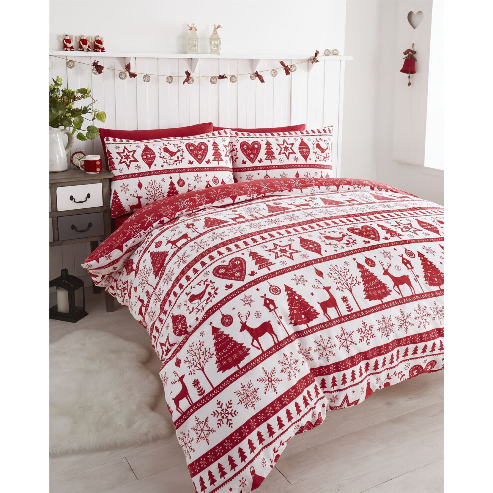 Noel Red Christmas King Size Duvet Cover Set Bedding Quilt Bed Set