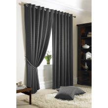 Madison Charcoal Grey Eyelet Curtains 90 x 90" Fully Lined Ready Made Ring Top