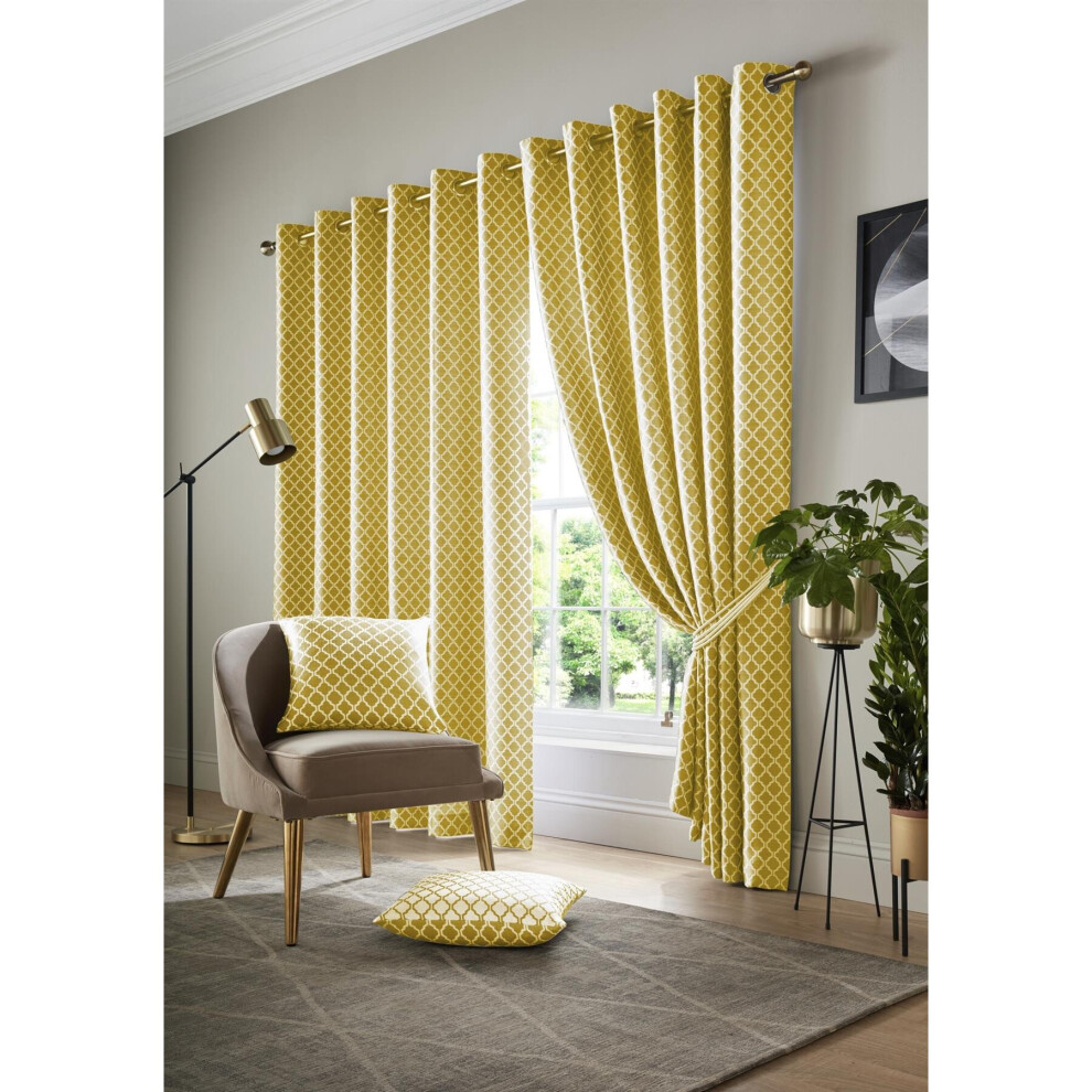 Alan Symonds Cotswold Curtains Eyelet Ring Top Fully Lined Ochre 46x72" Pair-image-OPC-P68ZC8Y-NEW
