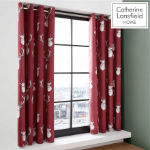 Catherine Lansfield Munro Stag Check Easy Care Eyelet Curtains 66x72 Inch Red