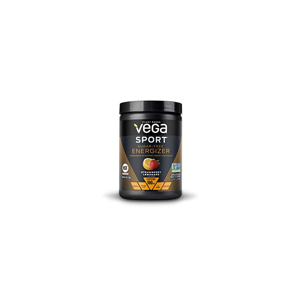 Vega Sport Sugar Free Energizer, Strawberry Lemonade - Vegan Certified, Keto-Friendly, Gluten Free, Dairy Free, Soy Free, Non GMO, Natural Pre Workout