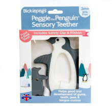Bickiepegs Peggie the Penguin Sensory Teether for Babies 3m+, BPA Free with Safety Clip