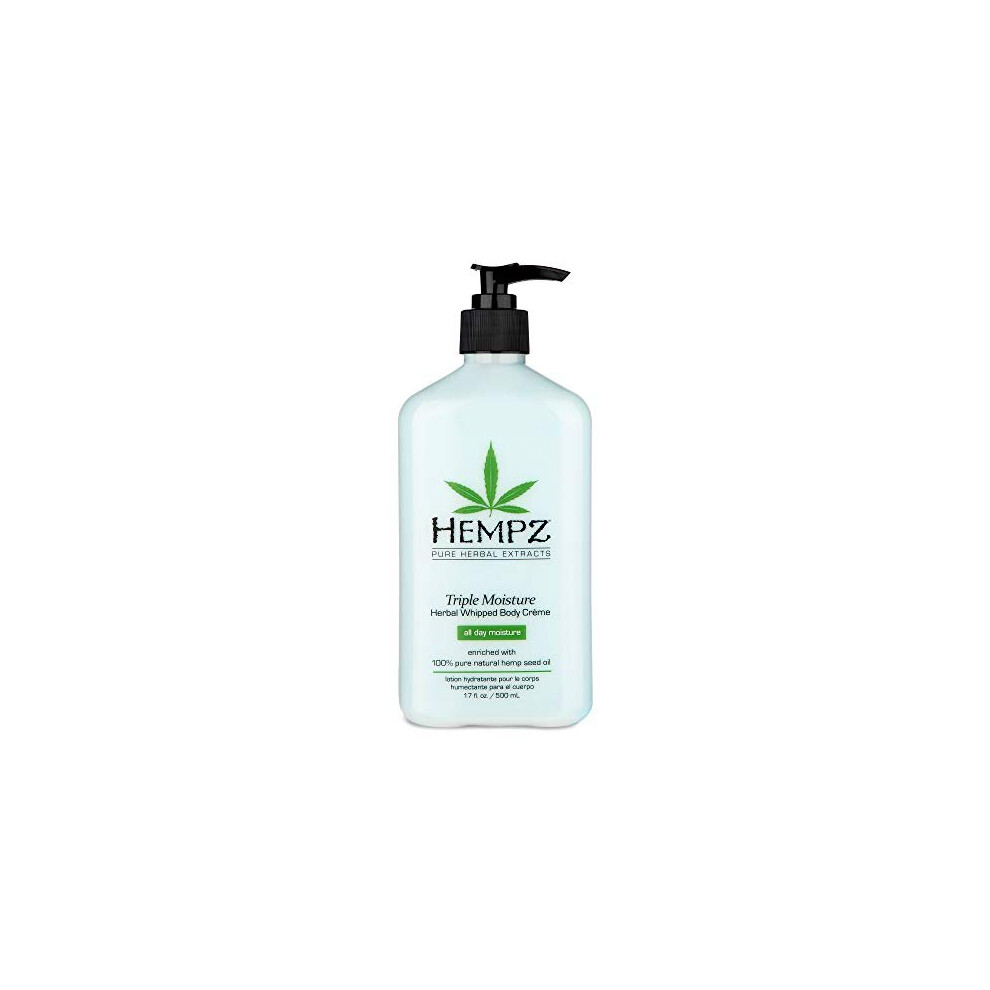 Hempz Natural Triple Moisture Herbal Whipped Body Cream with 100% Pure Hemp Seed Oil for 24-Hour Hydration - Moisturizing Vegan Skin Lotion with Yangu