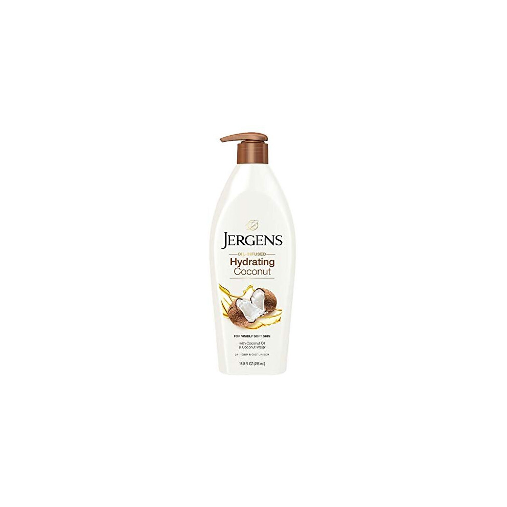 Jergens Hydrating Coconut Moisturizing Body Lotion, 16.8 Ounce, Infused with Coconut Oil and Water for Long-Lasting Moisture, Hydrates Dry Skin Instan