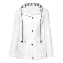 (White, L) Plus Size Women Raincoat Wind Outdoor Jacket Forest Coat Overcoat