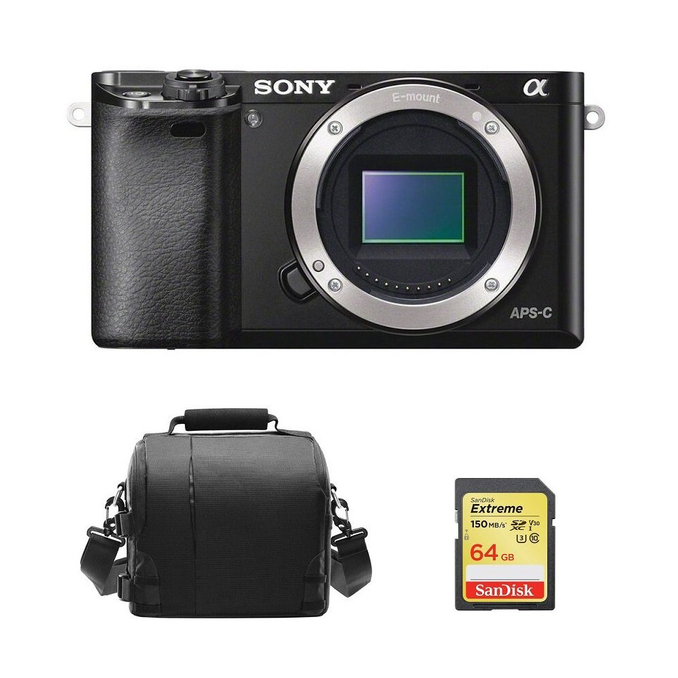 SONY A6000 Body Black + 64GB SD card + camera Bag