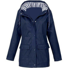 (Dark Blue, S) Plus Size Women Raincoat Wind Outdoor Jacket Forest Coat Overcoat