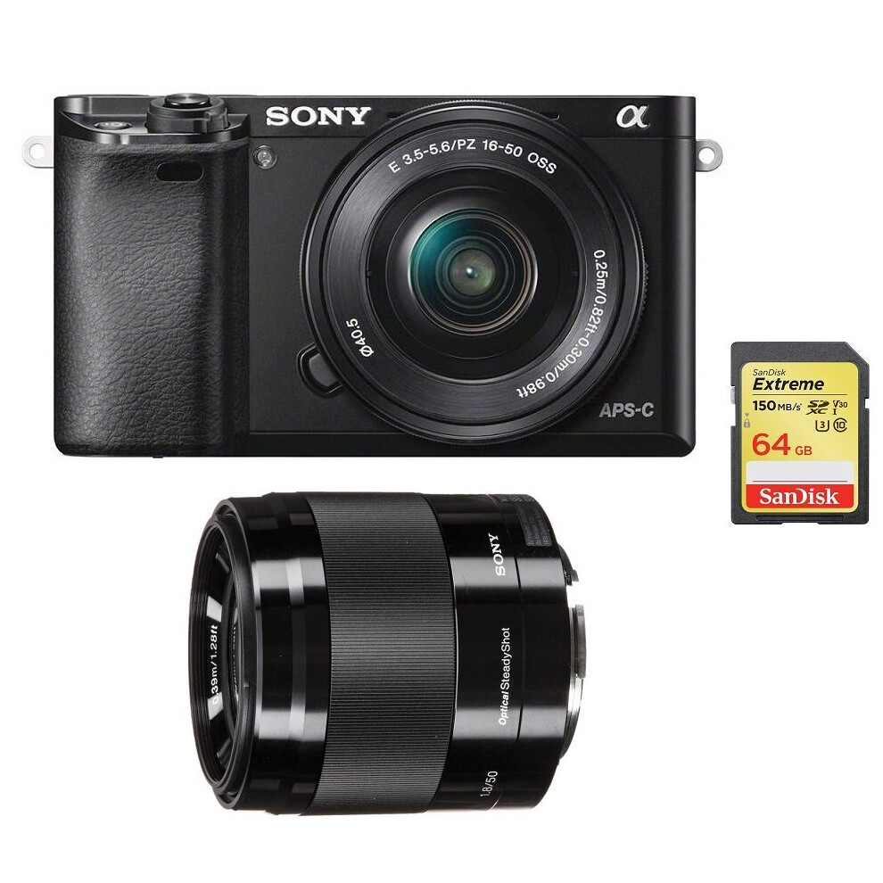 SONY A6000 Blcak KIT SEL 16-50MM  + SEL 50MM F1.8 + 64GB SD card