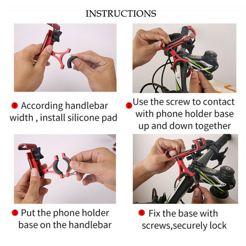 (Red) 360° Rotatable Phone Holder Handlebar Support Mount Bracket 2