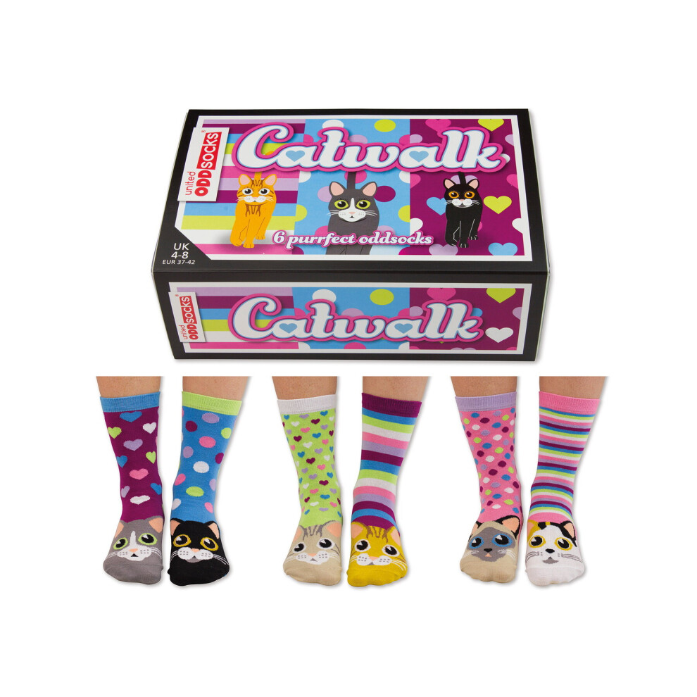 United Oddsocks Catwalk Box of 6 Multicoloured Ladies Socks UK 4 - 8