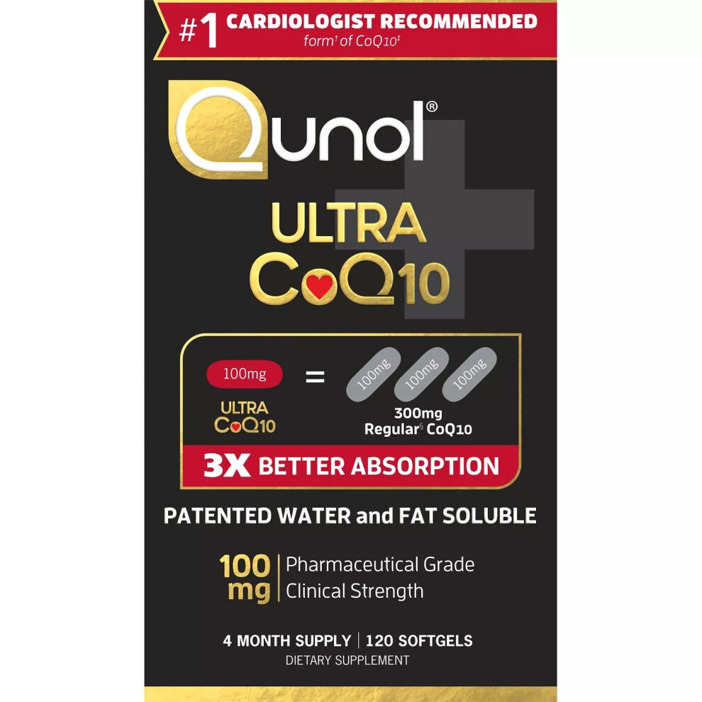 Qunol Ultra CoQ10 100 mg, Coenzyme Q10 + Vitamin E, 120 Softgels