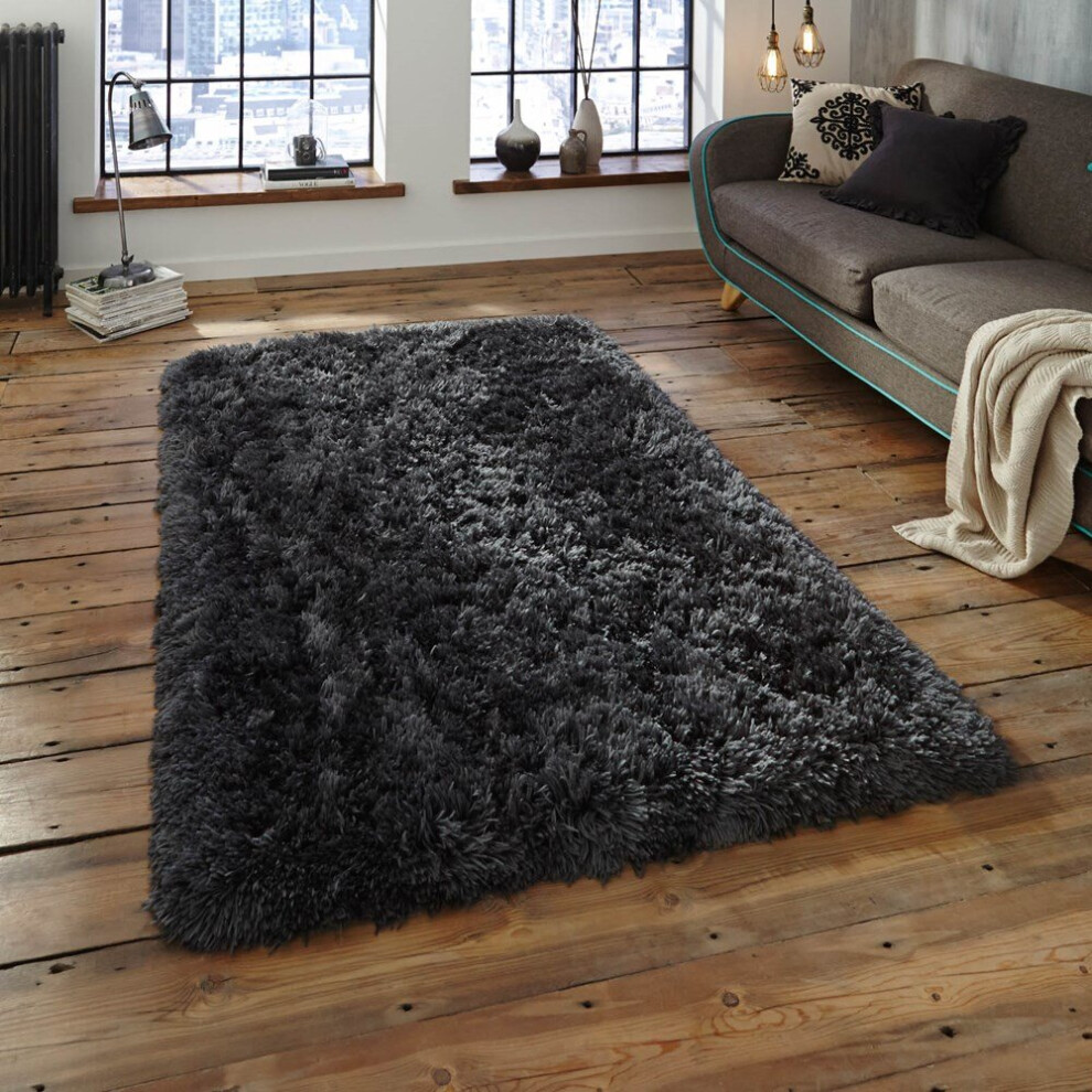 (120x170cm) Polar PL95 Rugs in Charcoal Modern Thick Hand Tufted Shaggy Deep Soft Mats