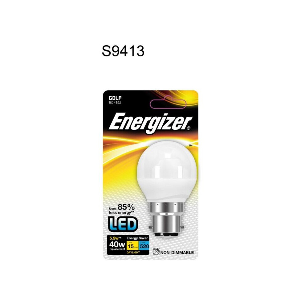 Energizer LED Golf Ball Lamp 470 Lumens Daylight 5.9w BC Fitting [S9413]