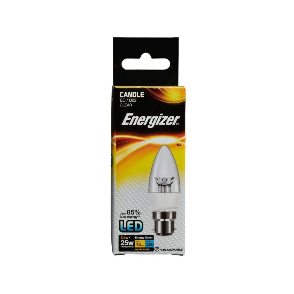 Energizer LED Candle 250lm B22 Clear Warm White BC 3.4w [S8846]