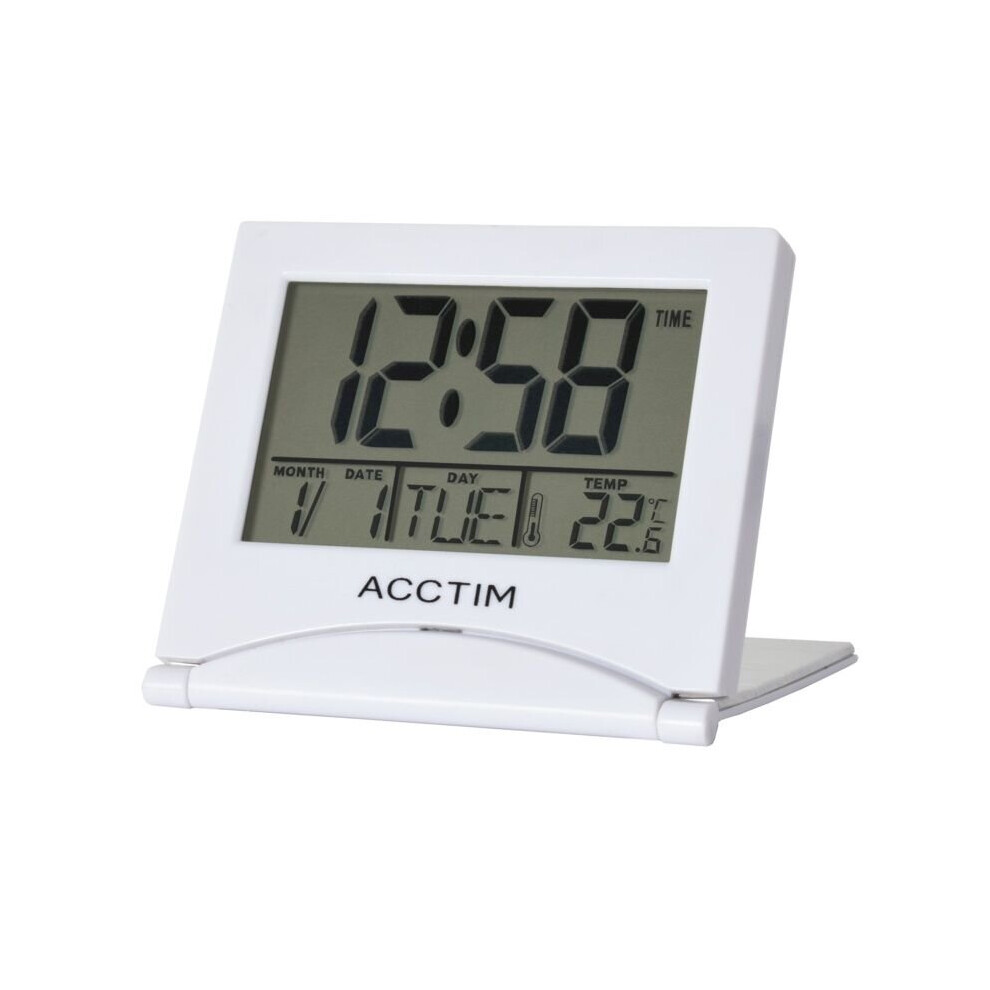 Acctim Mini Flip II Travel LCD Alarm Clock White [15782]