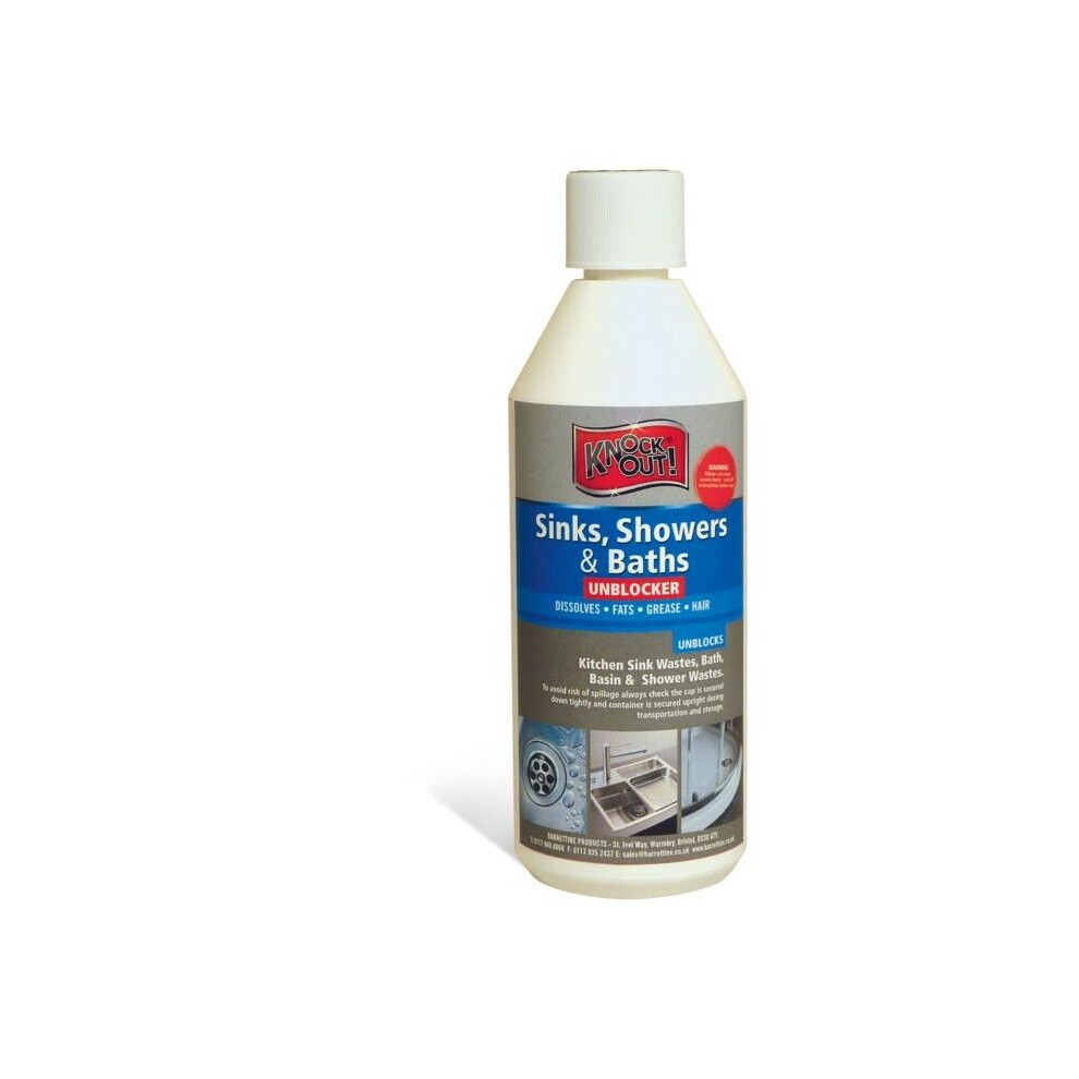 Knockout Sinks, Showers & Baths Unblocker 500Ml - Clears Fat, Grease & Hair (Kokb50)