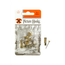 X Original Patent Steel Picture Hooks - Brass Plated (Blister Pack) No.1 [12822]