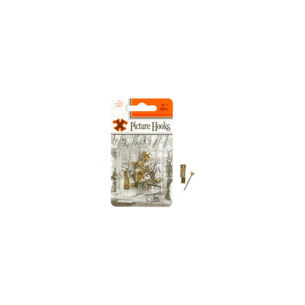 X Original Patent Steel Picture Hooks - Brass Plated (Blister Pack) No.1 [12822] 5013343128220