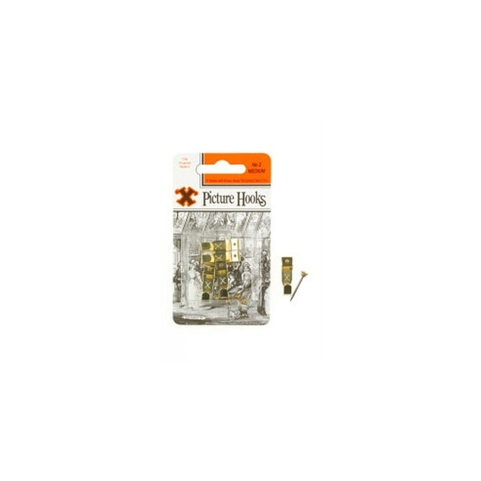 X Original Patent Steel Picture Hooks - Brass Plated (Blister Pack) No.2 [12824] 5013343128244